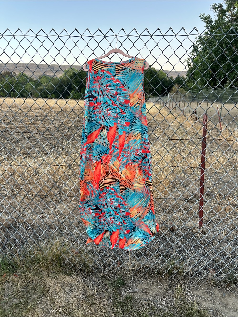 Tropical Print Sleeveless Maxi Dress - Teal & Coral - Picture 6 of 13